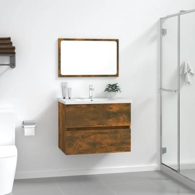 vidaXL Set Mobili da Bagno 2 pz Rovere Fumo in Legno Multistrato