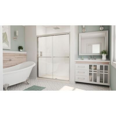 Dreamline DreamLine Duet 30 inch D x 60 inch W x 74 3/4 inch H Semi-Frameless Bypass Shower Door in Brushed Nickel with Center Drain White Shower Base Kit DL-6950C-04CL