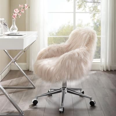 Dawson Faux Fur Barrell Office Chair Pnk by Linon Home Décor in Pink