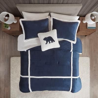 Woolrich Orlen Plush to Sherpa Comforter Set in Navy (Twin) - Olliix WR10-3842