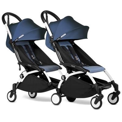 Babyzen YOYO Connect Double Stroller 6+ / 6+ Bundle - White / Air France Blue