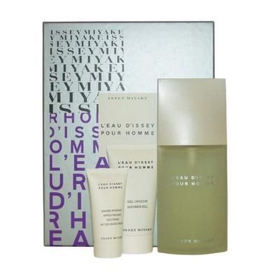 ISSEY MIYAKE Leau Dissey 3 piece Gift Set for men 4.2oz EDT Spray, 2.5oz Shower Gel, 2.5oz After-Shave Balm Standard Eau De Toilette for Men