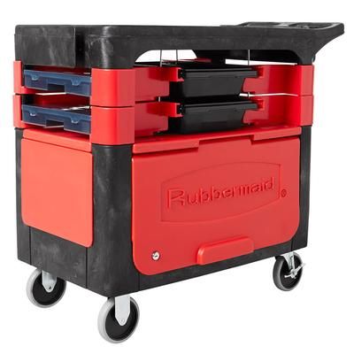 Rubbermaid FG618088 BLA 2 Level Polymer Utility Cart w/ 330 lb Capacity, Flat Ledges, Black