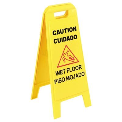 Carlisle 3690000 Wet Floor Safety Sign - 11x25" 2 Sided, Yellow, Multilingual