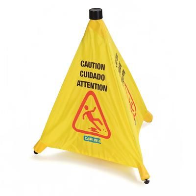 Carlisle 3694204 Caution" Pop-Up Cone Floor Sign - 18x20" Multi-Lingual, Nylon, Yellow