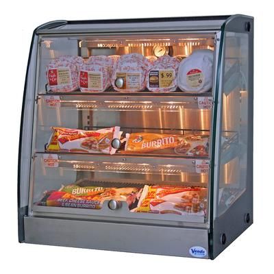 SandenVendo 25" Heated Countertop Display Case - 3 Shelves, Silver, 115v, HFDM00003