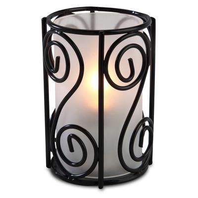 Sterno 80492 Swirl Candle Lamp - 2 7/8"D x 4"H, Frost Glass/Black Wire Base, White