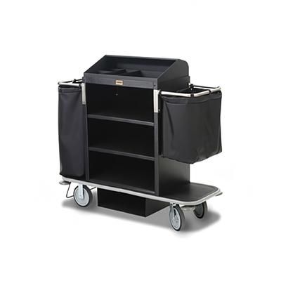 Forbes Industries 2120 Housekeeping Cart w/ 3 Shelves - 30"W x 19"D x 36"H, Steel, Black, Under Deck Shelf & Organizer