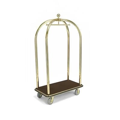 Forbes Industries 2422 Birdcage Luggage Cart w/ Carpeted Deck - 43"L x 24"W x 78"H, Solid Brass, Gray