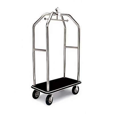 Forbes Industries 2510-SS Luggage Cart w/ 2 Push Bars & Carpeted Deck - 43"L x 24"W x 78"H, Brushed Steel, Stainless Steel