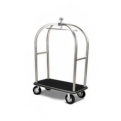 Forbes Industries 2528-DT Birdcage Luggage Cart w/ 2 Push Bars & Carpeted Deck - 48"L x 24"W x 72"H, Textured Steel, Stainless Steel