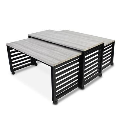 Forbes Industries 7435 3 Piece Fiji Series Nesting Tables Set - Wood Veneer Top w/ Steel Frame, Swivel Casters