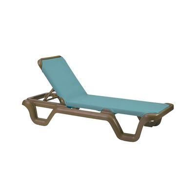 Grosfillex US414550 Marina Outdoor Chaise w/ Adjustable Back - Spa Blue Fabric w/ Bronze Resin Frame, UV Resistant