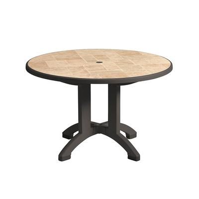 Grosfillex US701102 48" Round Aquaba Outdoor Table w/ Umbrella Hole - Resin, Charcoal/Toscana, UV Resistant Resin, Toscana/Charcoal