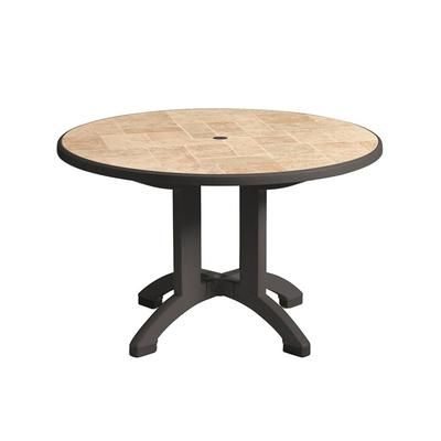 Grosfillex US701102 48" Round Aquaba Outdoor Table w/ Umbrella Hole - Resin, Charcoal/Toscana, UV Resistant Resin, Toscana/Charcoal, Pack of 3