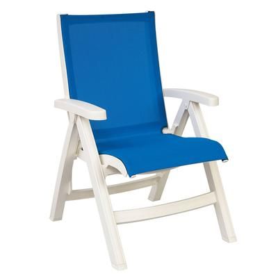 Grosfillex UT097004 Jamaica Beach Outdoor Folding Sling Chair - Blue Fabric w/ White Frame, Blue & White, Power Washable