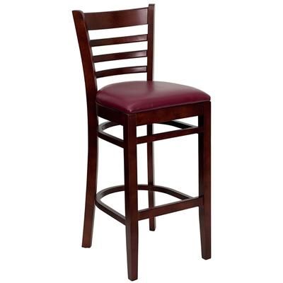 Flash Furniture XU-DGW0005BARLAD-MAH-BURV-GG Commercial Bar Stool w/ Ladder Back & Burgundy Vinyl Seat, Mahogany
