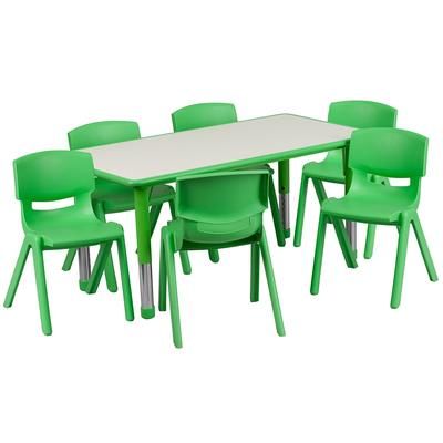 Flash Furniture YU-YCY-060-0036-RECT-TBL-GREEN-GG Preschool Activity Table & 6 Chair Set - 47 1/4"L x 23 5/8"W, Plastic Top, Green/Gray