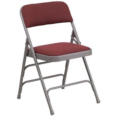 Flash Furniture AW-MC309AF-BG-GG Folding Chair w/ Burgundy Patterned Fabric Back & Seat - Steel Frame, Gray Finish, Double Hinged