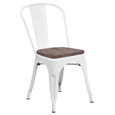 Flash Furniture CH-31230-WH-WD-GG Stacking Side Chair w/ Vertical Slat Back & Wood Seat - Steel, White