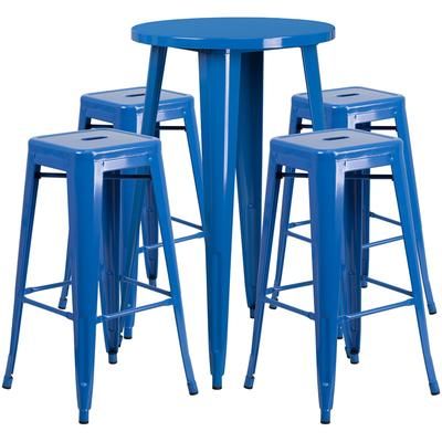 Flash Furniture CH-51080BH-4-30SQST-BL-GG 24" Square Bar Height Table w/ 4 Bar Stool Set - Blue Steel Top, Steel Base