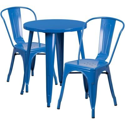 Flash Furniture CH-51080TH-2-18CAFE-BL-GG 24" Round Table & 2 CafÃ© Chair Set - Metal, Blue