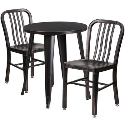 Flash Furniture CH-51080TH-2-18VRT-BQ-GG 24" Round Table & 2 Chair Set - Metal, Black & Antique Gold