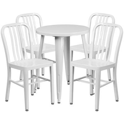 Flash Furniture CH-51080TH-4-18VRT-WH-GG 24" Round Table & 4 Chair Set - Metal, White