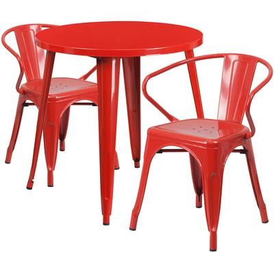 Flash Furniture CH-51090TH-2-18ARM-RED-GG 30" Round Table & 2 Arm Chair Set - Metal, Red