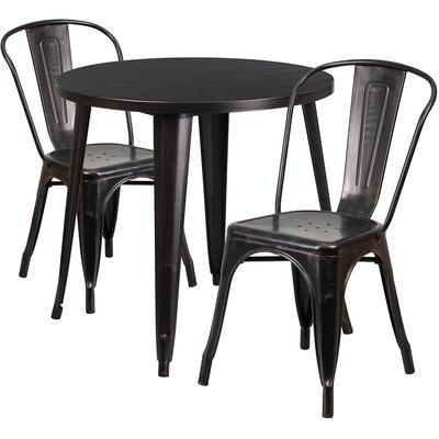 Flash Furniture CH-51090TH-2-18CAFE-BQ-GG 30" Round Table & 2 CafÃ© Chair Set - Metal, Black & Antique Gold