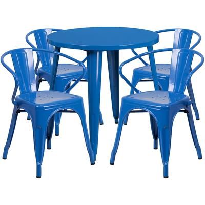 Flash Furniture CH-51090TH-4-18ARM-BL-GG 30" Round Table & 4 Arm Chair Set - Metal, Blue