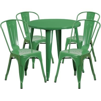 Flash Furniture CH-51090TH-4-18CAFE-GN-GG 30" Round Table & 4 CafÃ© Chair Set - Metal, Green