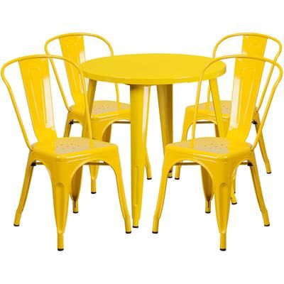 Flash Furniture CH-51090TH-4-18CAFE-YL-GG 30" Round Table & 4 CafÃ© Chair Set - Metal, Yellow