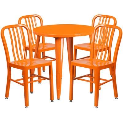 Flash Furniture CH-51090TH-4-18VRT-OR-GG 30" Round Table & 4 Chair Set - Metal, Orange