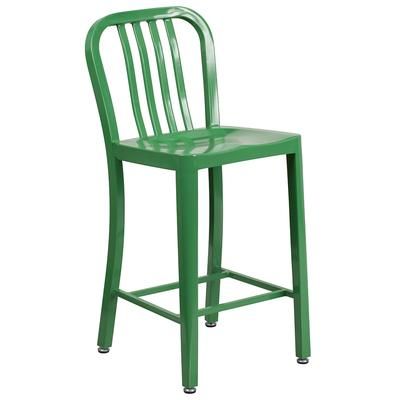 Flash Furniture CH-61200-24-GN-GG Counter Height Commercial Bar Stool w/ Vertical Slat Back & Metal Seat, Green