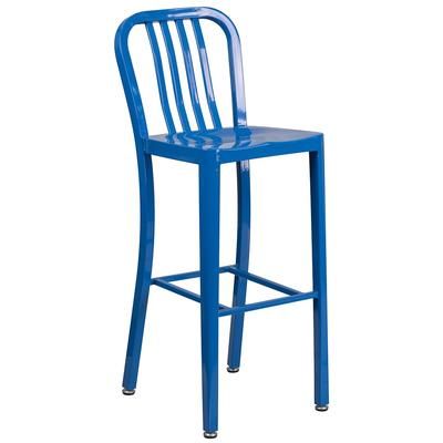 Flash Furniture CH-61200-30-BL-GG Commercial Bar Stool w/ Vertical Slat Back & Metal Seat, Blue