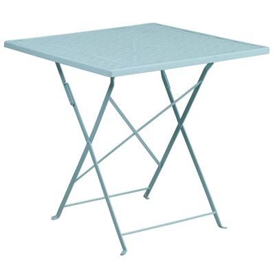 Flash Furniture CO-1-SKY-GG 28" Square Folding Patio Table w/ Rain Flower Design Top - Steel, Sky Blue