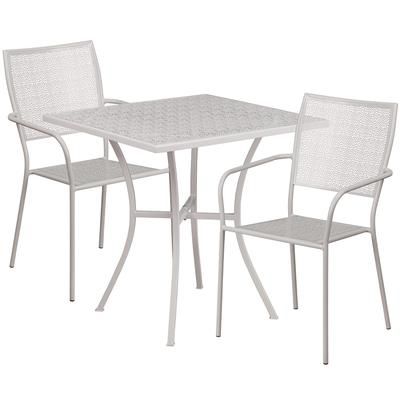 Flash Furniture CO-28SQ-02CHR2-SIL-GG 28" Square Patio Table & 2 Square Back Arm Chair Set - Steel, Light Gray