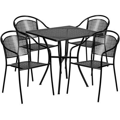 Flash Furniture CO-28SQ-03CHR4-BK-GG 28" Square Patio Table & 4 Round Back Arm Chair Set - Steel, Black