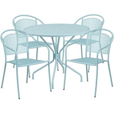 Flash Furniture CO-35RD-03CHR4-SKY-GG 35 1/4" Round Patio Table & 4 Round Back Arm Chair Set - Steel, Sky Blue