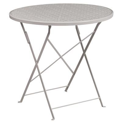 Flash Furniture CO-4-SIL-GG 30" Round Folding Patio Table w/ Rain Flower Design Top - Steel, Light Gray
