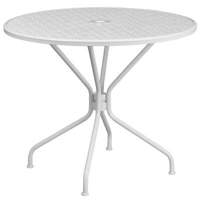 Flash Furniture CO-7-WH-GG 35 1/4" Round Patio Table w/ Rain Flower Design Top & Umbrella Hole - Steel, White