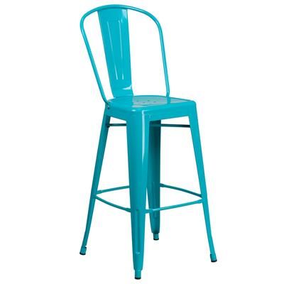 Flash Furniture ET-3534-30-CB-GG Commercial Bar Stool w/ Curved Back & Metal Seat, Crystal Teal Blue