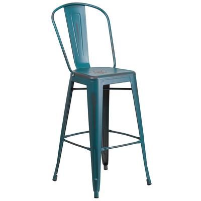 Flash Furniture ET-3534-30-KB-GG Commercial Bar Stool w/ Curved Back & Metal Seat, Distressed Kelly Blue