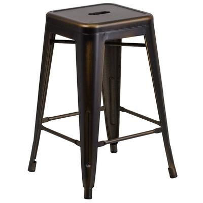 Flash Furniture ET-BT3503-24-COP-GG Counter Height Backless Commercial Bar Stool w/ Metal Seat, Distressed Copper