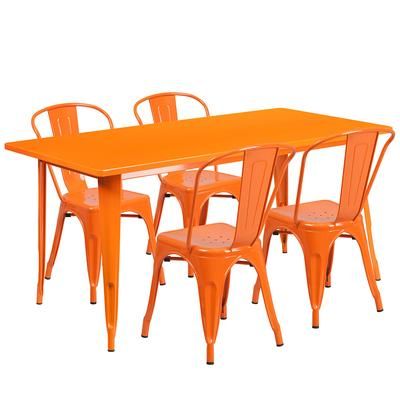 Flash Furniture ET-CT005-4-30-OR-GG Rectangular Table & 4 Chair Set - 63"W x 31 1/2"D x 29 1/2"H, Steel, Orange