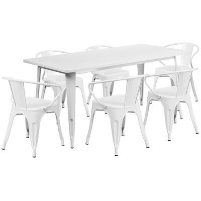 Flash Furniture ET-CT005-6-70-WH-GG Rectangular Table & 6 Chair Set - 63"W x 31 1/2"D x 29 1/2"H, Steel, White
