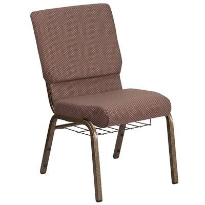 Flash Furniture FD-CH02185-GV-BNDOT-BAS-GG Stacking Church Chair w/ Brown Dot Fabric Back & Seat - Steel Frame, Gold Vein