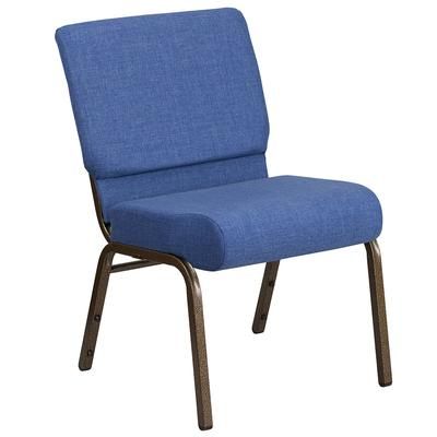 Flash Furniture FD-CH0221-4-GV-BLUE-GG Extra Wide Stacking Church Chair w/ Blue Fabric Back & Seat - Steel Frame, Gold Vein