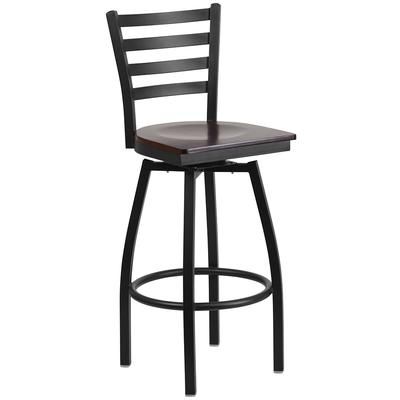 Flash Furniture XU-6F8B-LADSWVL-WALW-GG Commercial Bar Stool w/ Ladder Back & Walnut Wood Seat, Black